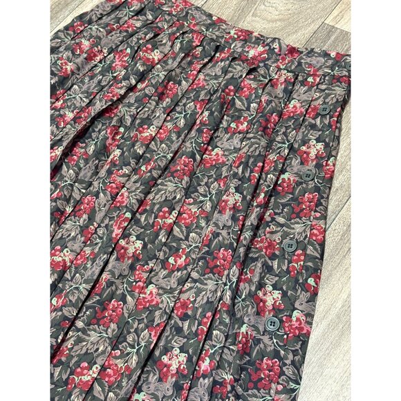 VTG SUSAN BRISTOL PLEATED MAXI SKIRT BERRY BUNNY LEAF PRINT FULL SIDE BUTTONS 12 - Picture 2 of 8